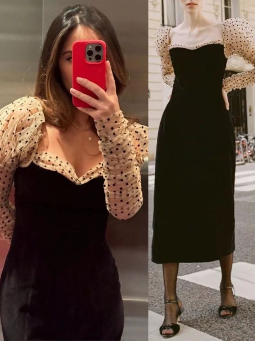 Doen Criselda Midi Dress Black Velvet Polka Dot Puff‎ Sleeve Heirloom Size 00